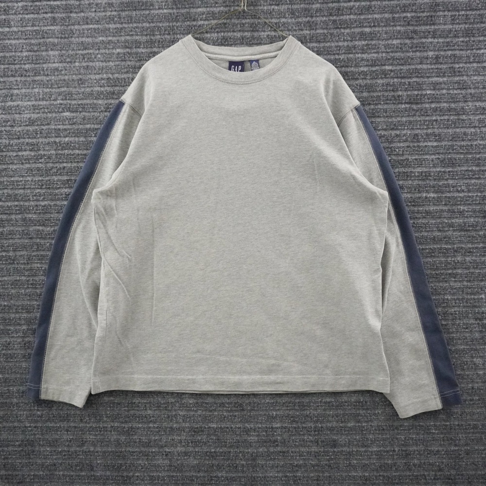 Vintage 90s GAP Long Sleeve Shirt Mens M Grey Navy Sleeve Stripe Crewneck